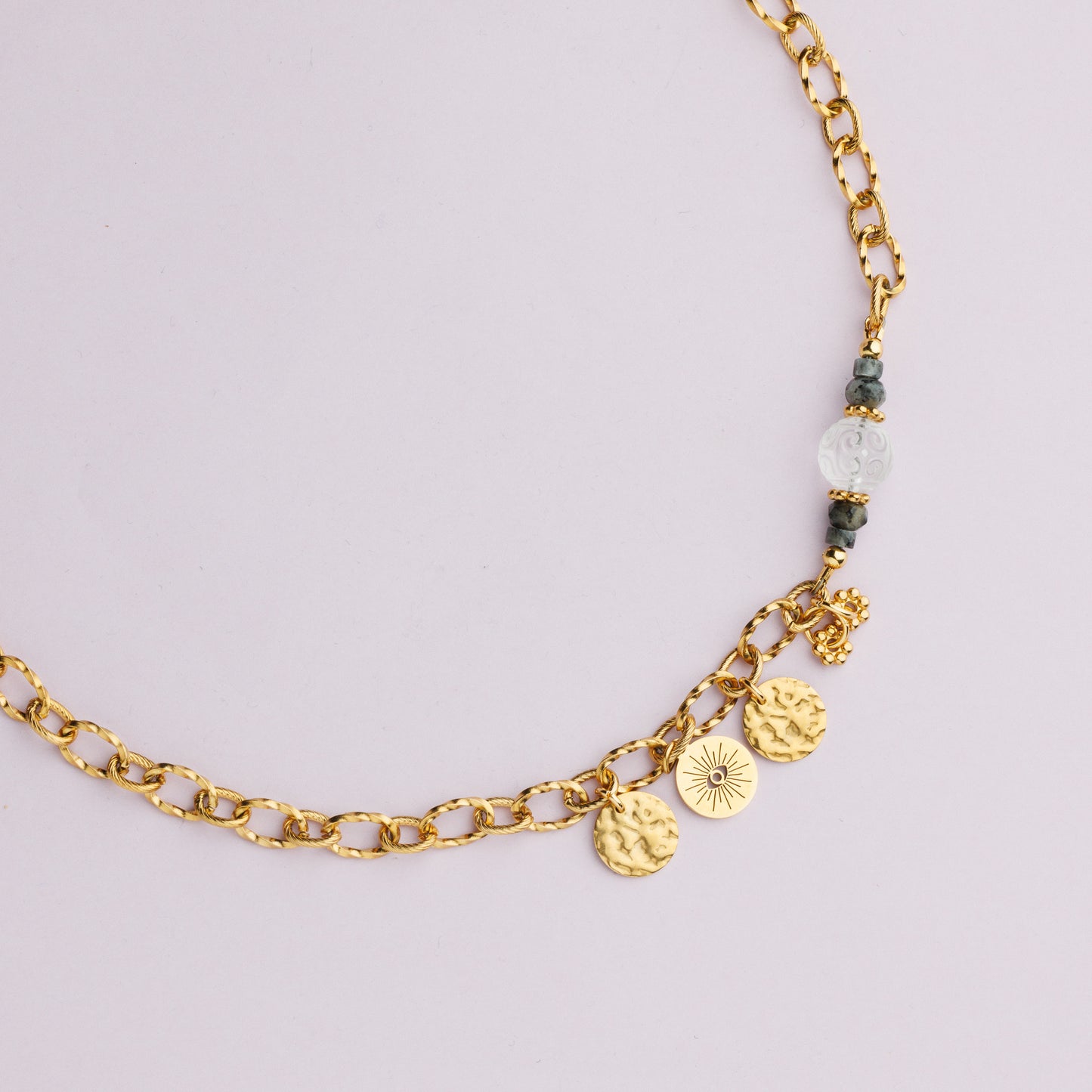 Collier en acier inoxydable or - Quartz blanc - Œil - SHANA