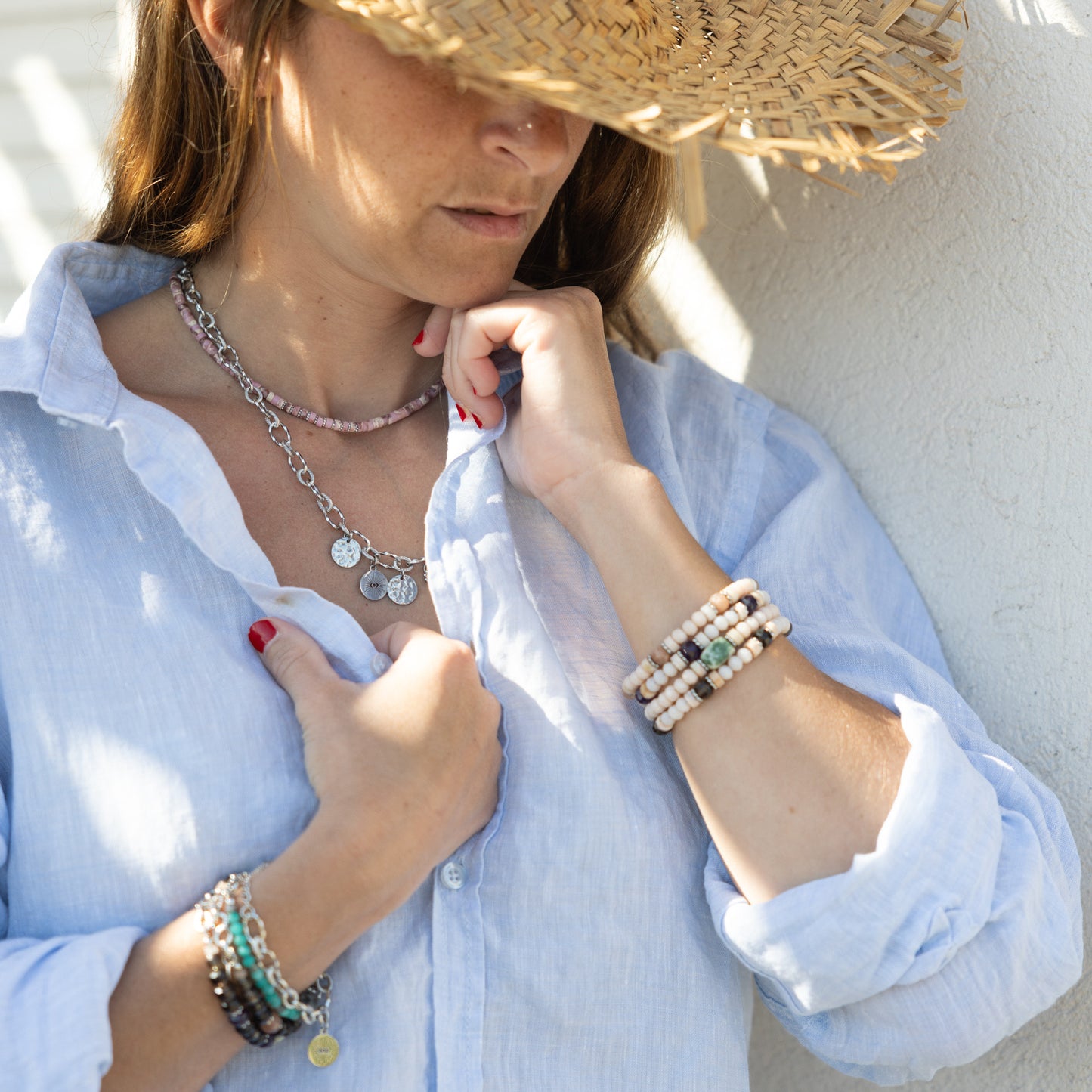 Collier en acier inoxydable argent - Quartz blanc - Œil - SHANA