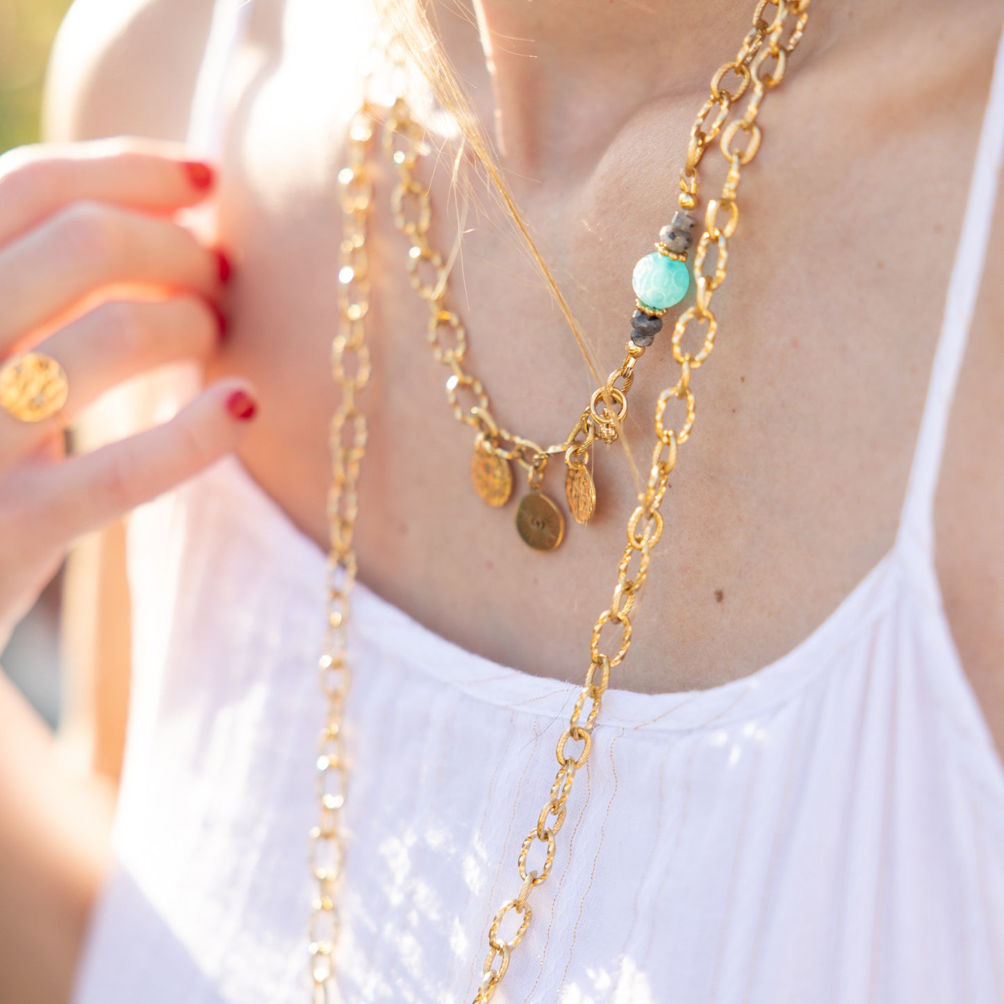 Collier en acier inoxydable or - Amazonite - Œil - SHANA