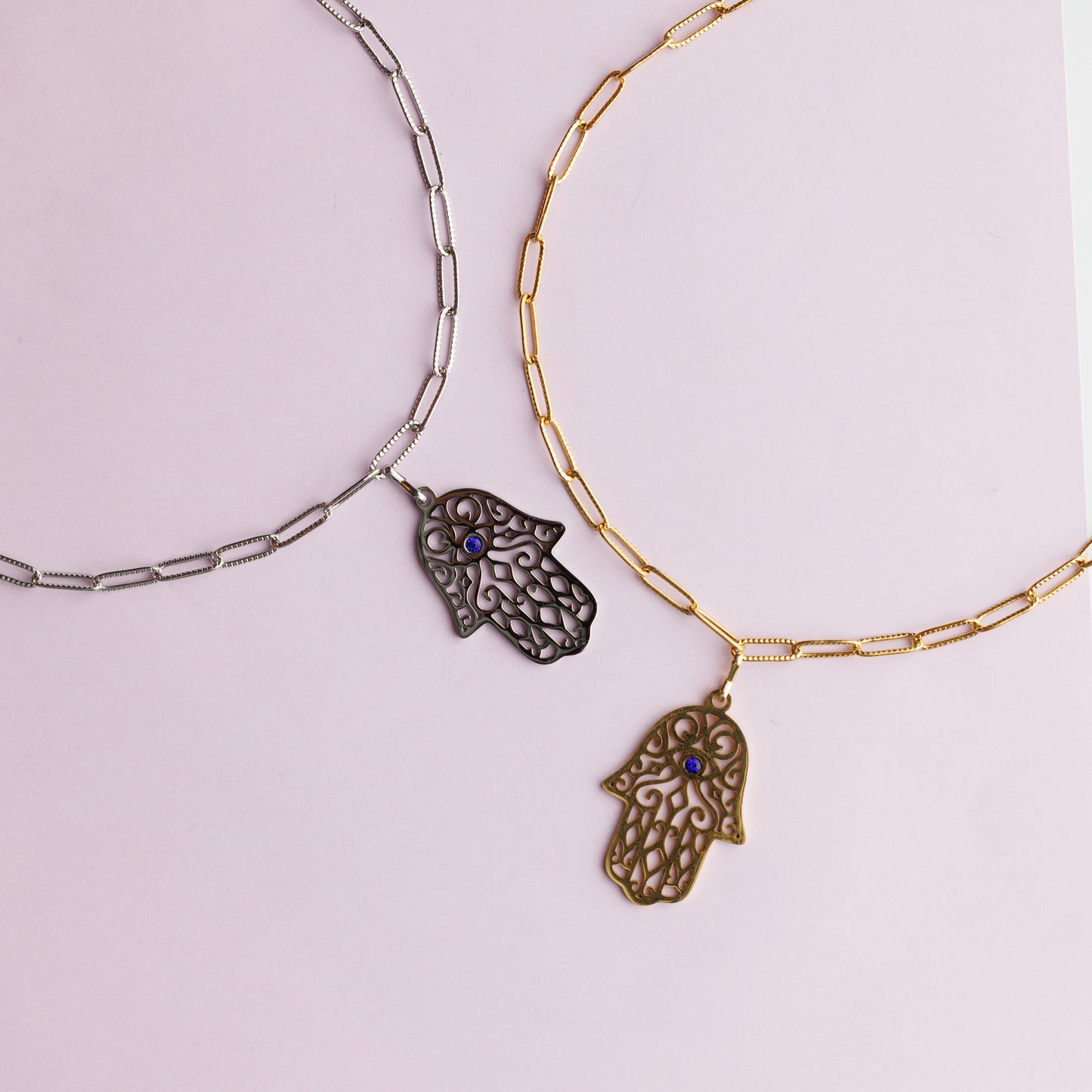 Sautoir maille en acier inoxydable - Argent - Main - FATIMA