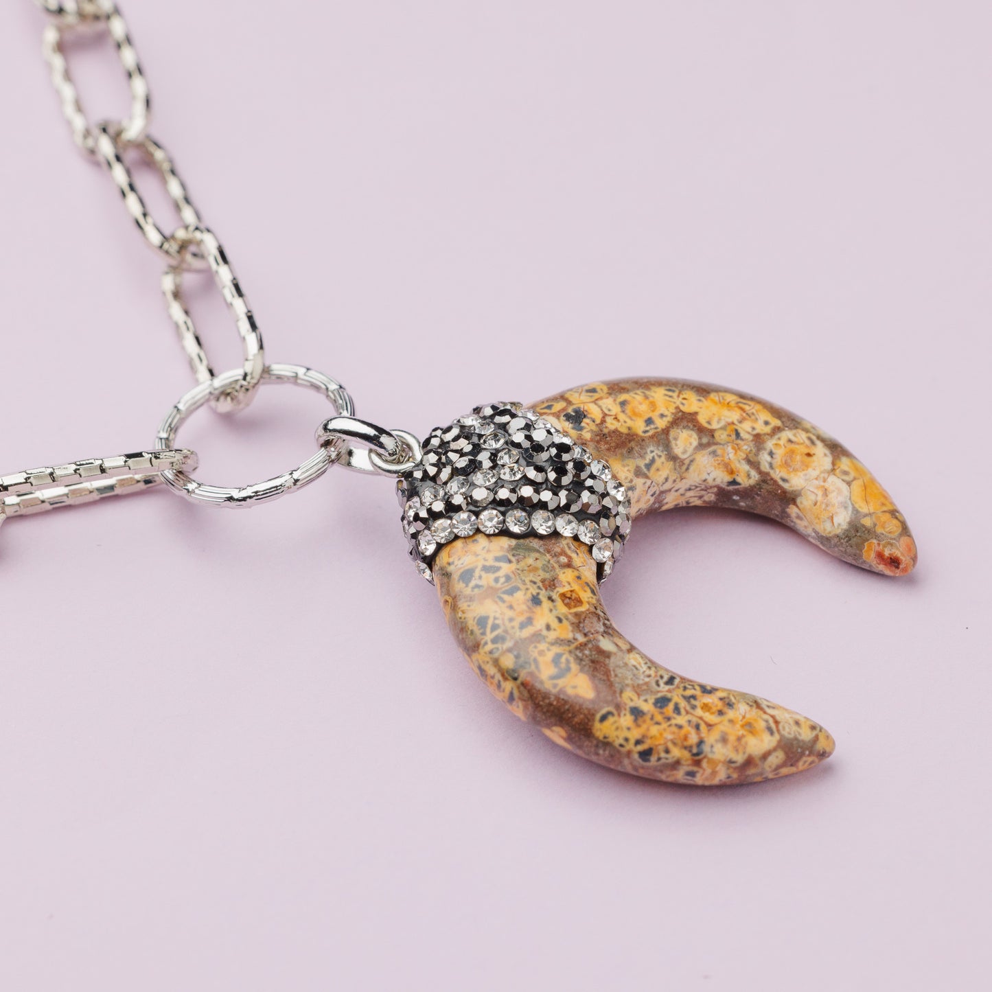 Sautoir en maille plaqué rhodium et jaspe - LUNA