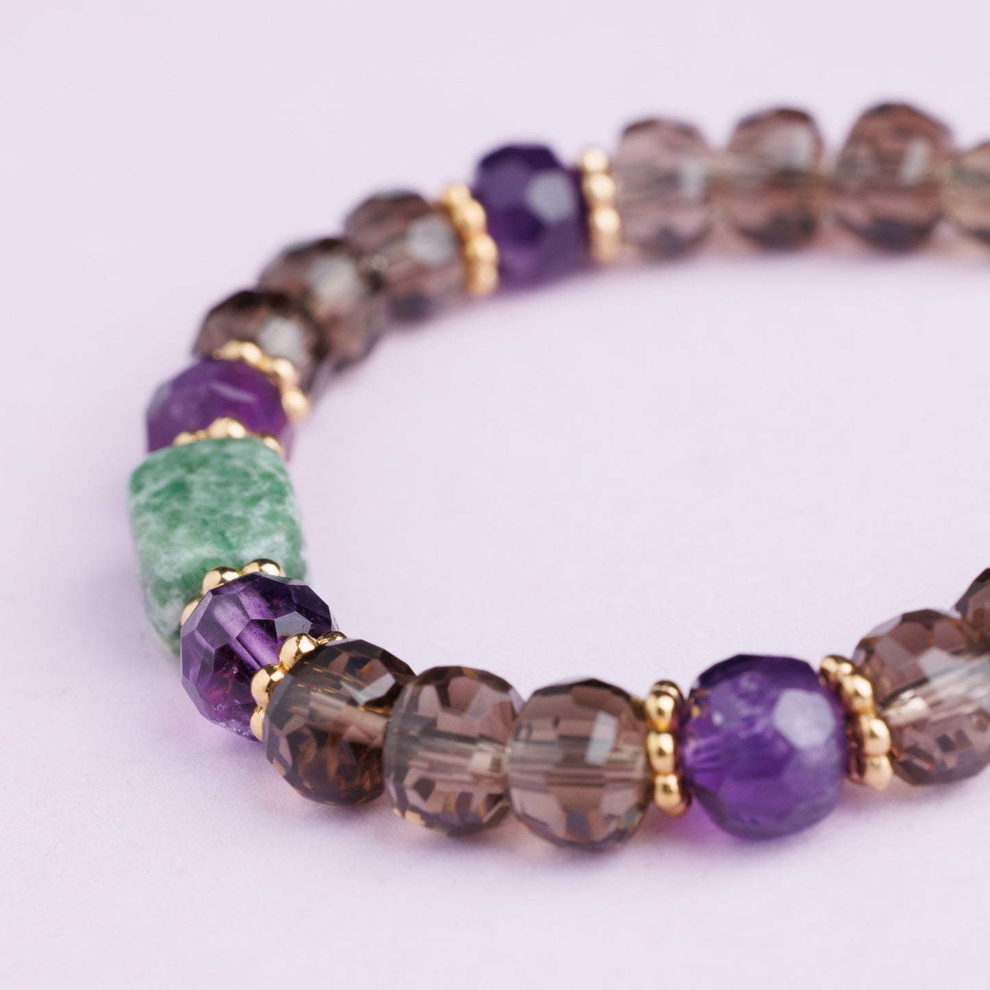 Bracelet acier inoxydable or - Quartz et Améthyste - LOLA