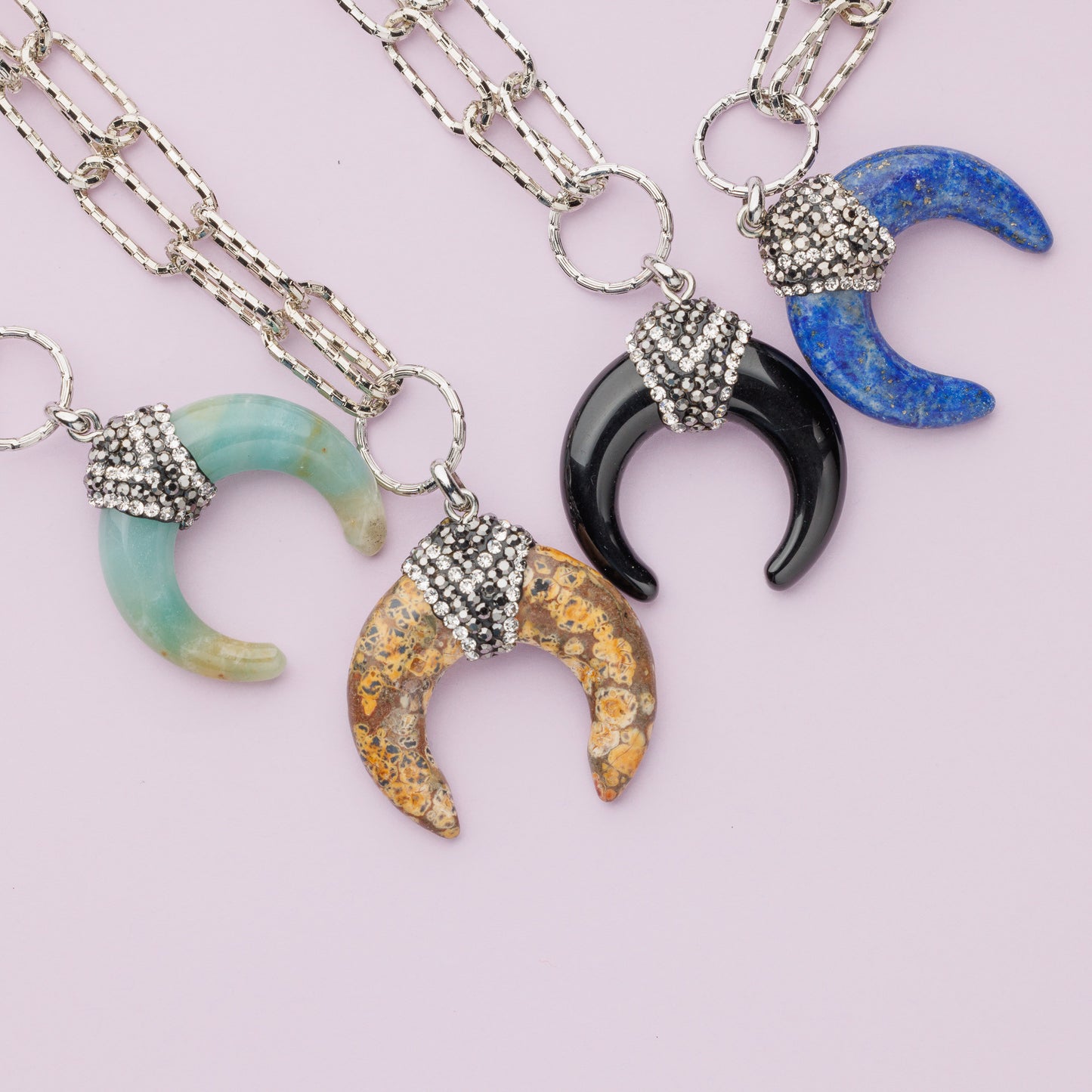 Sautoir en maille plaqué rhodium et agate - LUNA