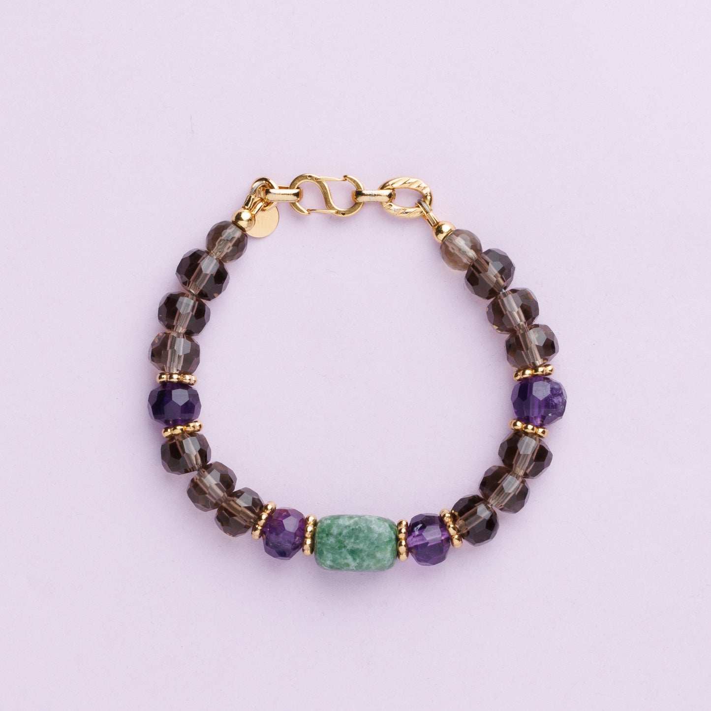 Bracelet acier inoxydable or - Quartz et Améthyste - LOLA