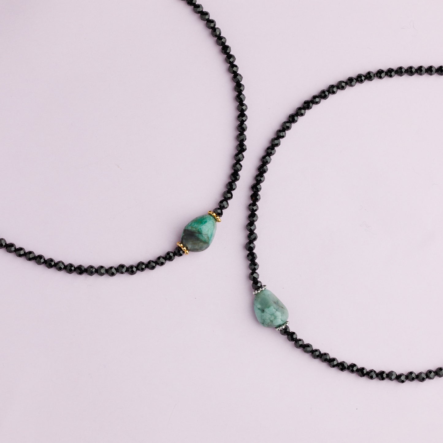 Collier plaqué rhodium - Spinelle et émeraude - Emeline