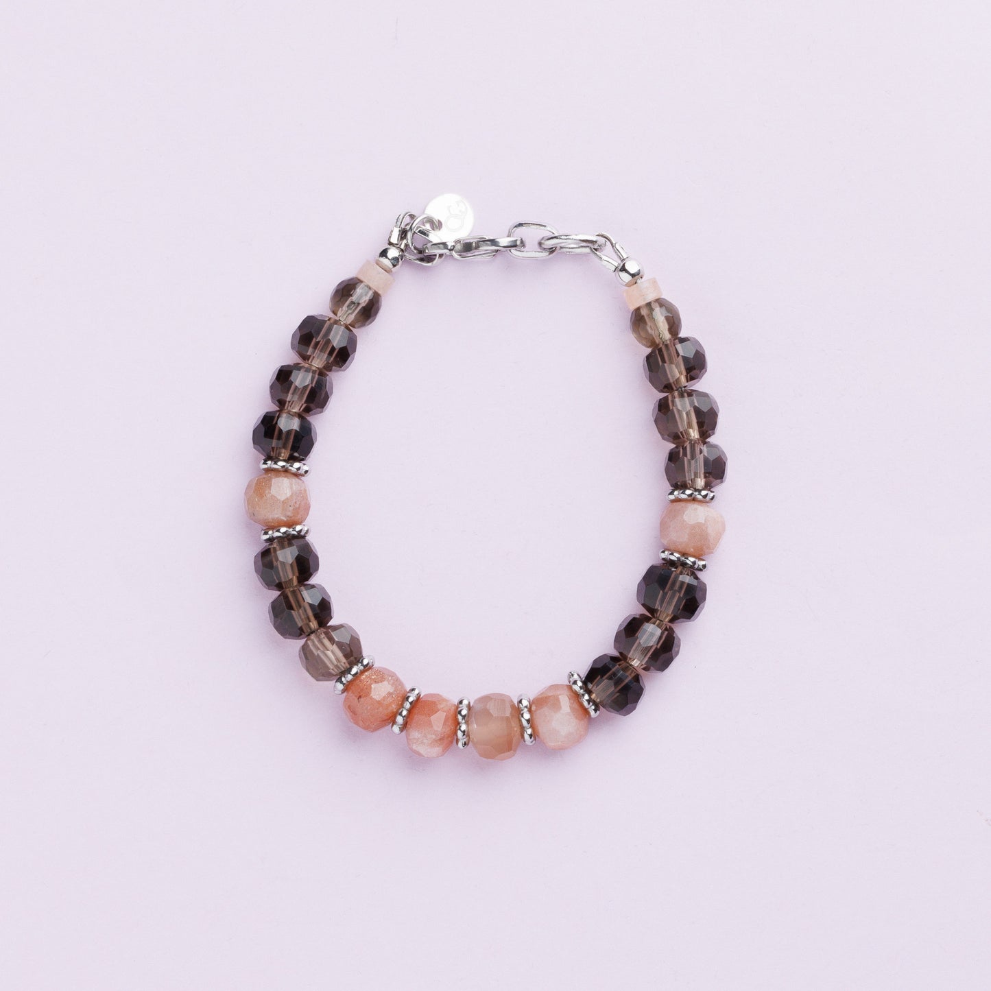 Bracelet acier inoxydable argent - Quartz fumé et Pierre de Lune - LOLA