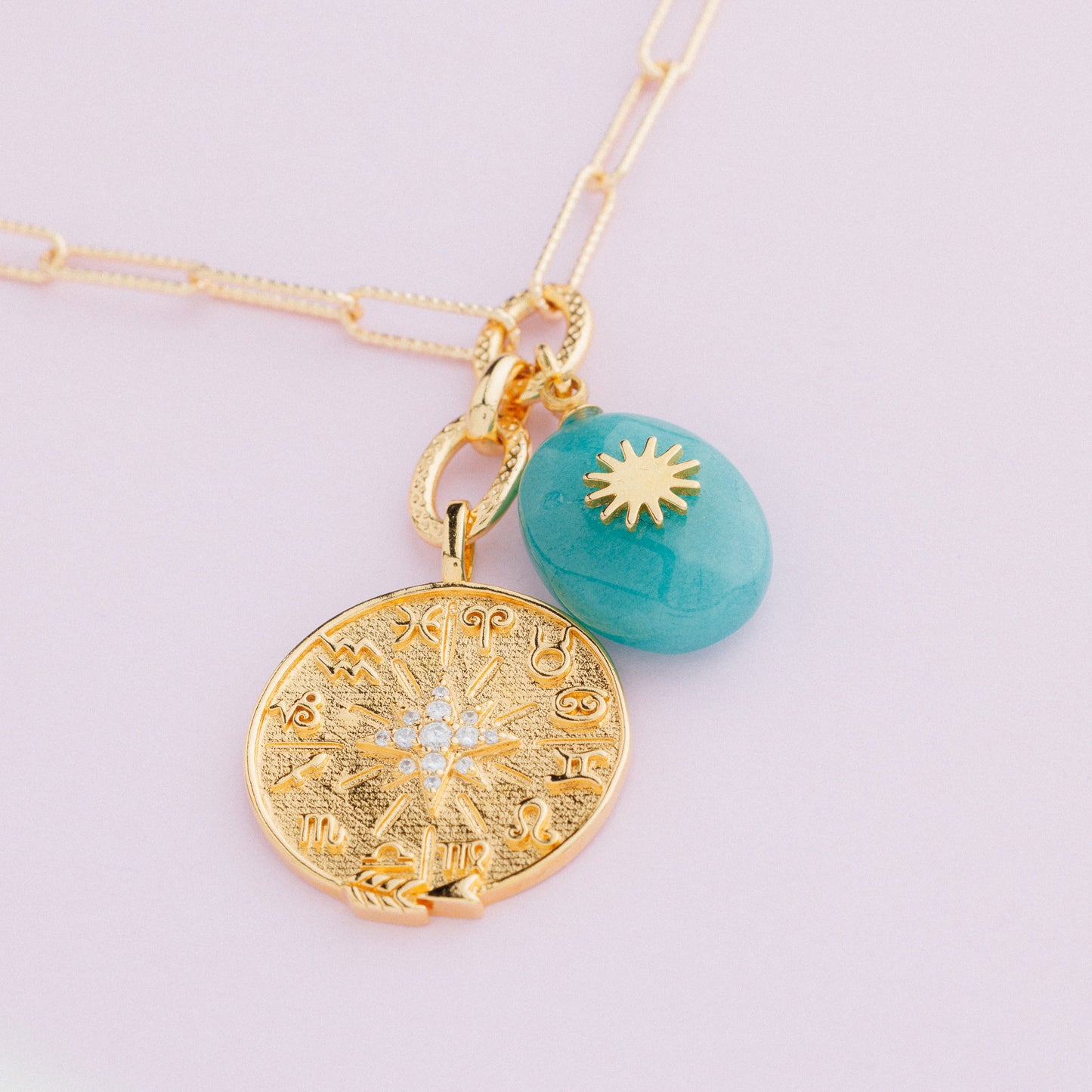 Collier en maille or et jaspe bleu - TANIA - Astro