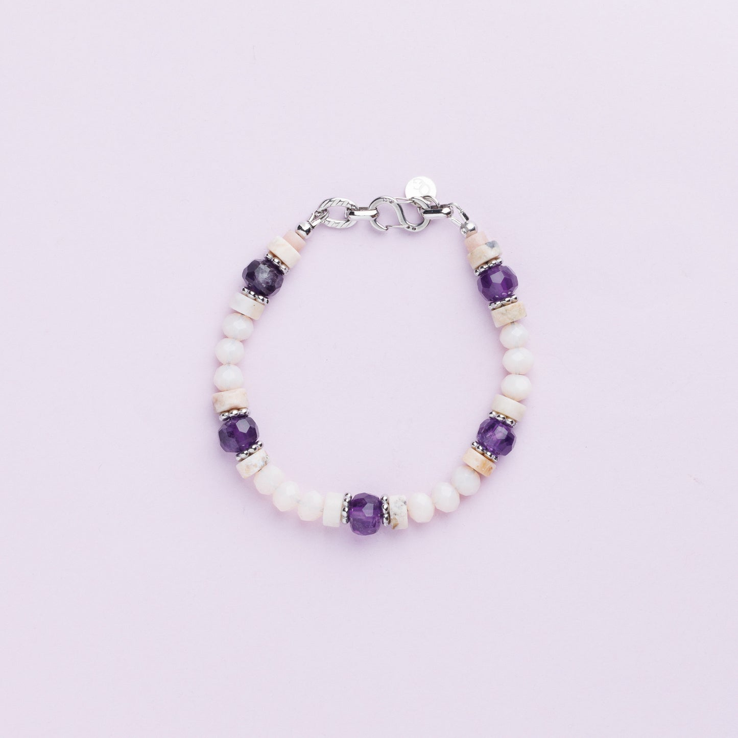 Bracelet acier inoxydable argent - Jade et améthyste - JADE