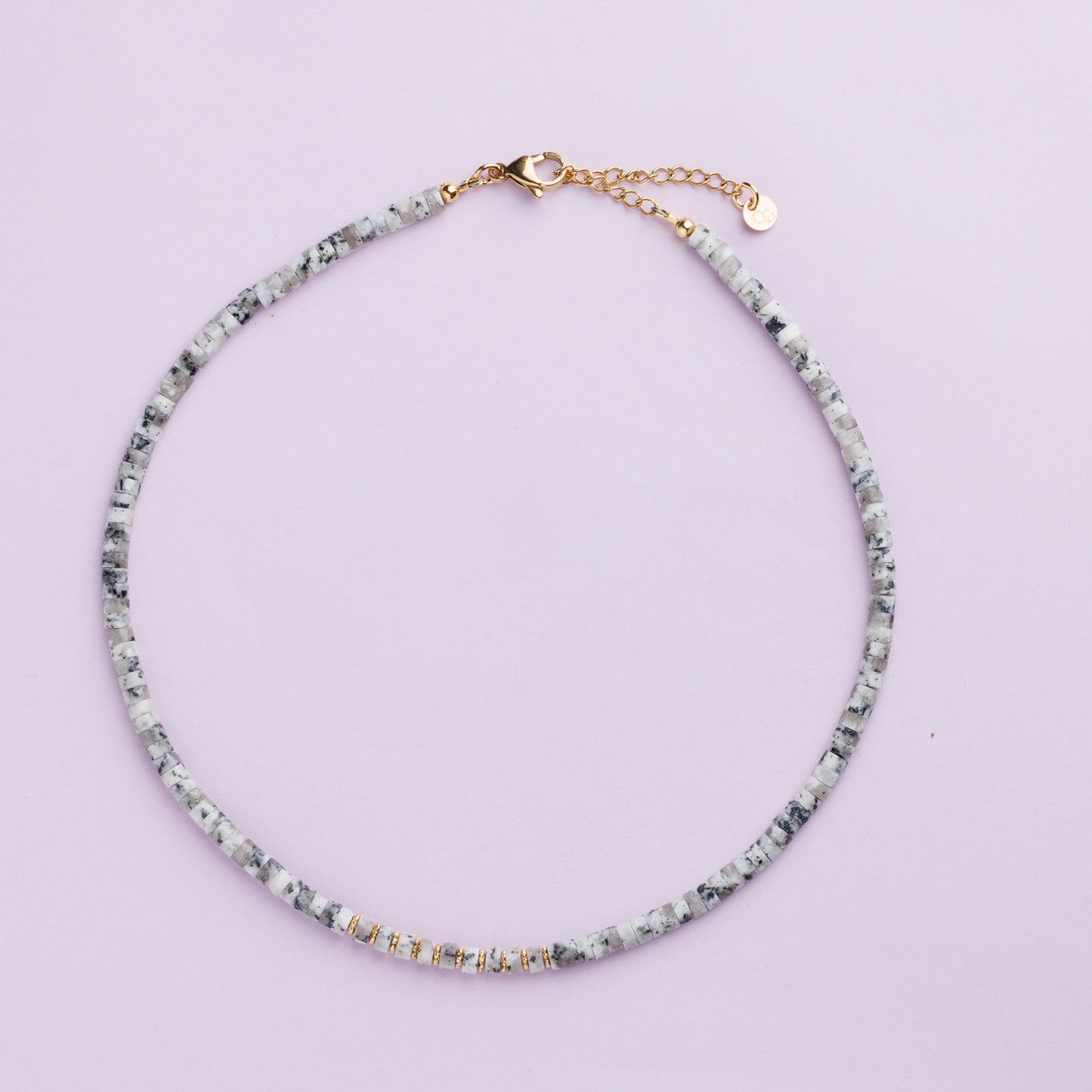 Collier acier inoxydable or - Jade gris - blanc - MYA