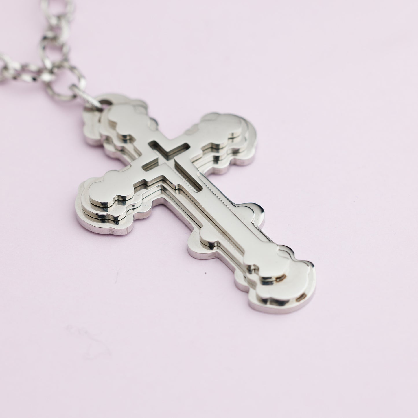 Sautoir maille en acier inoxydable - Argent - Croix - DOMY
