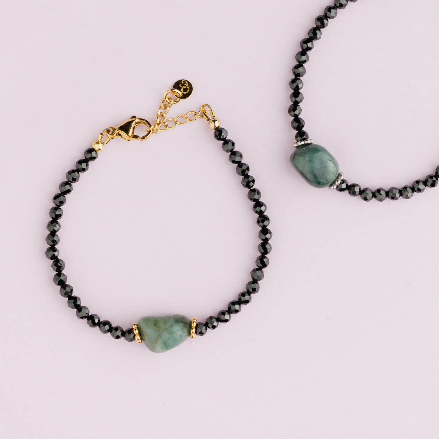 Bracelet plaqué rhodium - Spinelle et émeraude - Emeline