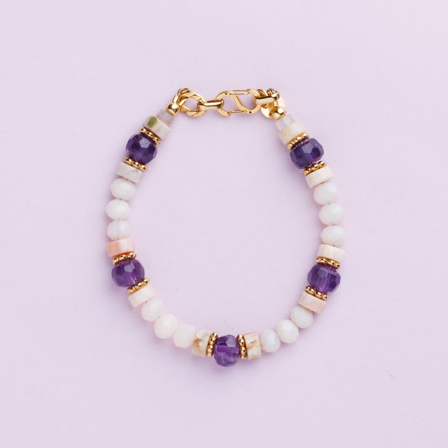 Bracelet acier inoxydable or - Jade et améthyste - JADE