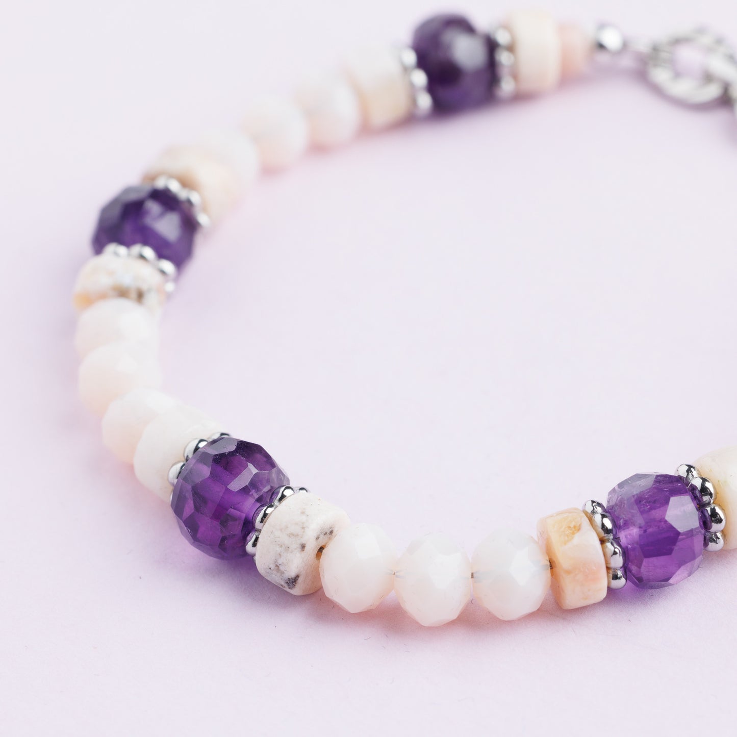 Bracelet acier inoxydable argent - Jade et améthyste - JADE