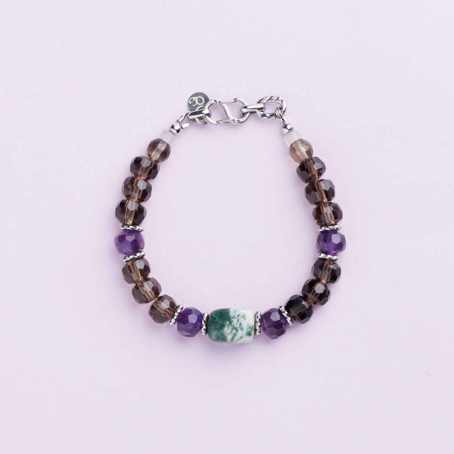 Bracelet acier inoxydable argent - Quartz fumé et améthyste - LOLA
