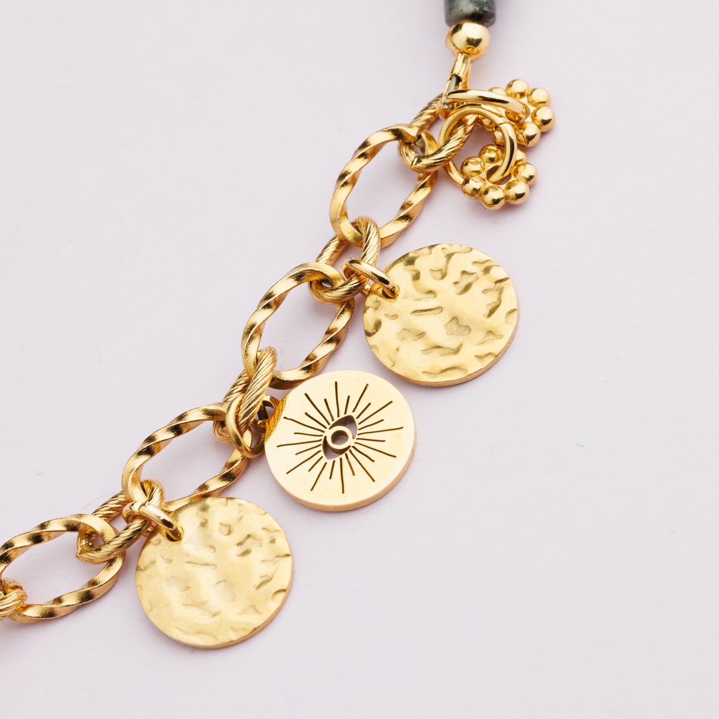 Collier en acier inoxydable or - Quartz blanc - Œil - SHANA