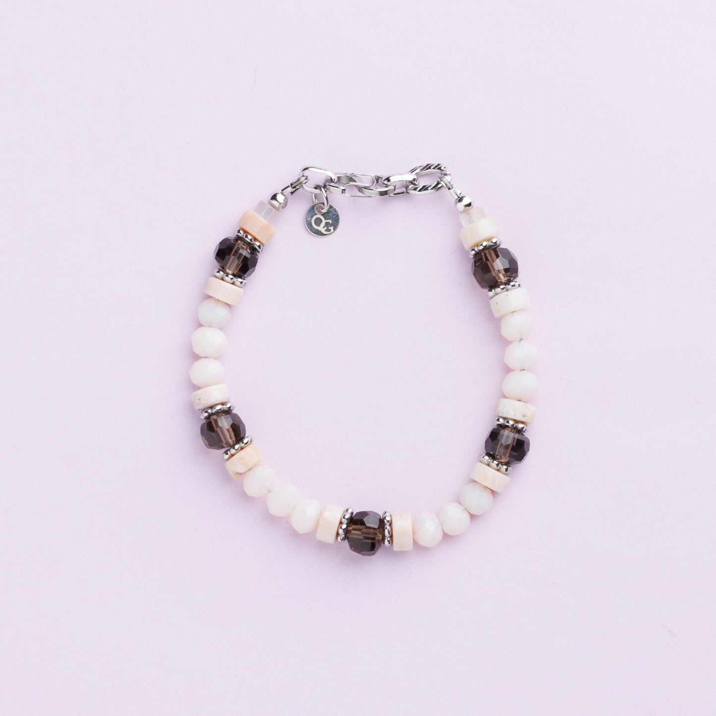 Bracelet acier inoxydable argent - Jade et quartz fumé - JADE