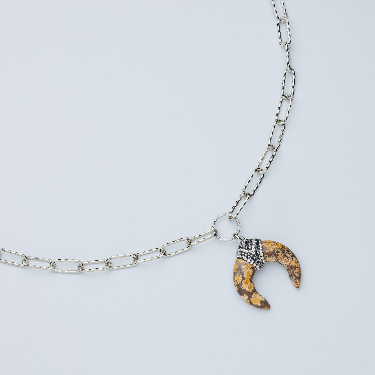 Sautoir en maille plaqué rhodium et jaspe - LUNA
