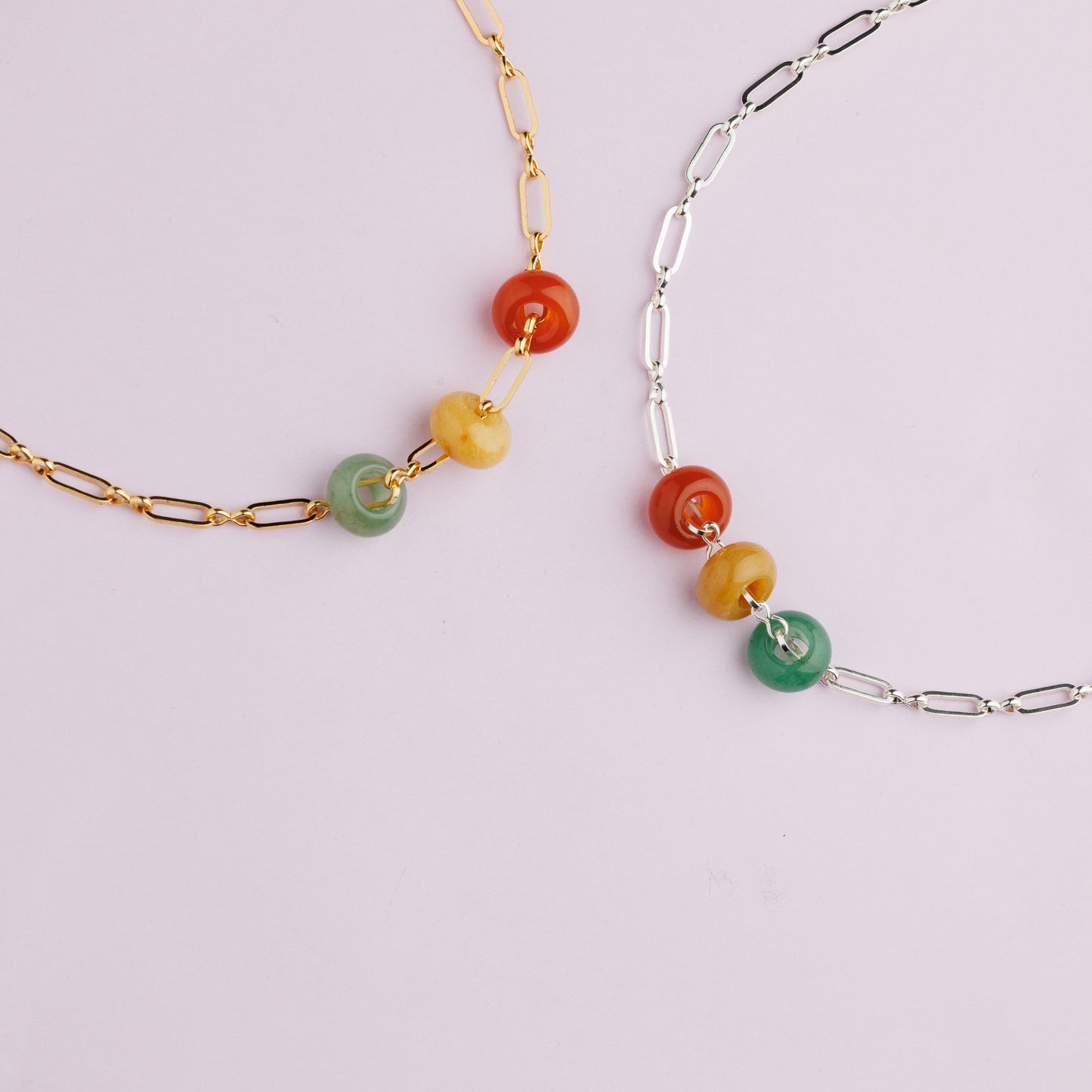 Collier maille plaqué argent - Aventurine - Cornaline - Jade - CARO