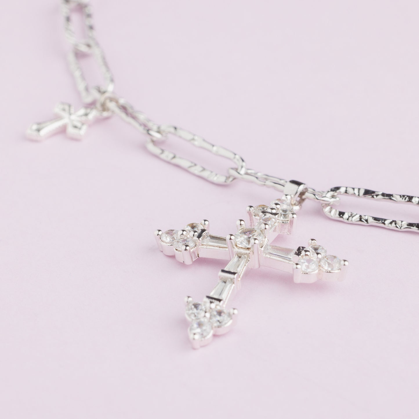 Collier maille plaqué rhodium - Croix - LUCIE