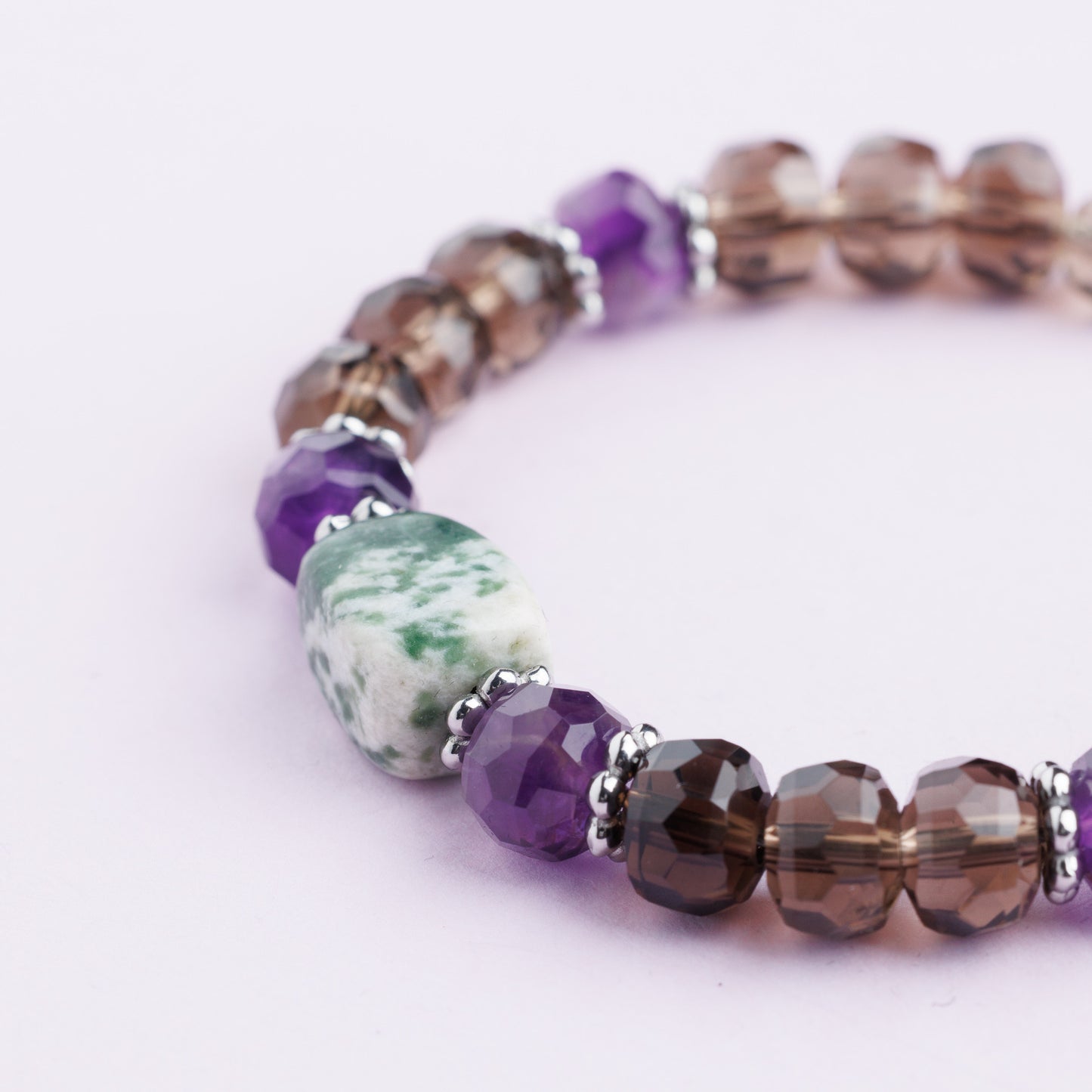 Bracelet acier inoxydable argent - Quartz fumé et améthyste - LOLA