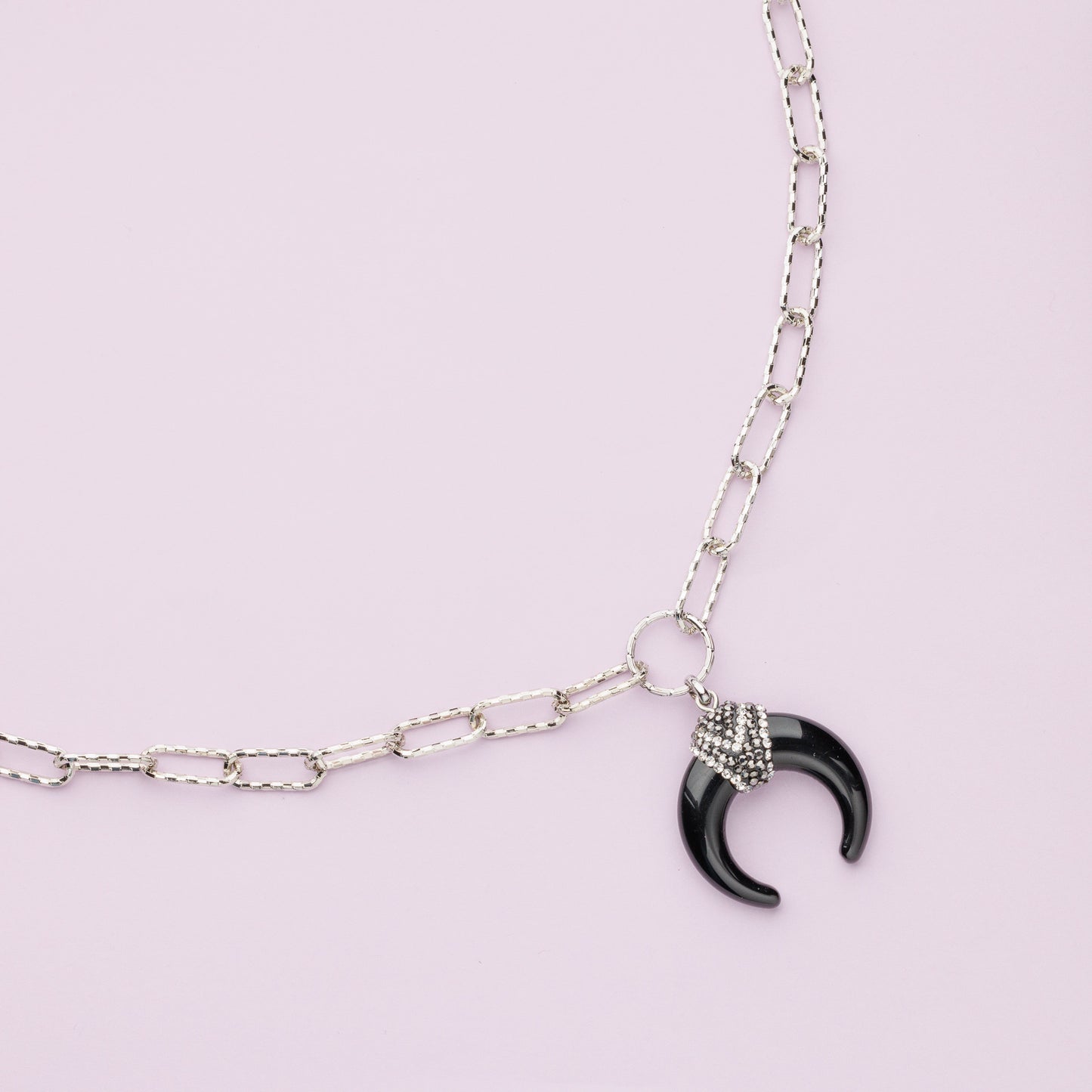Sautoir en maille plaqué rhodium et agate - LUNA