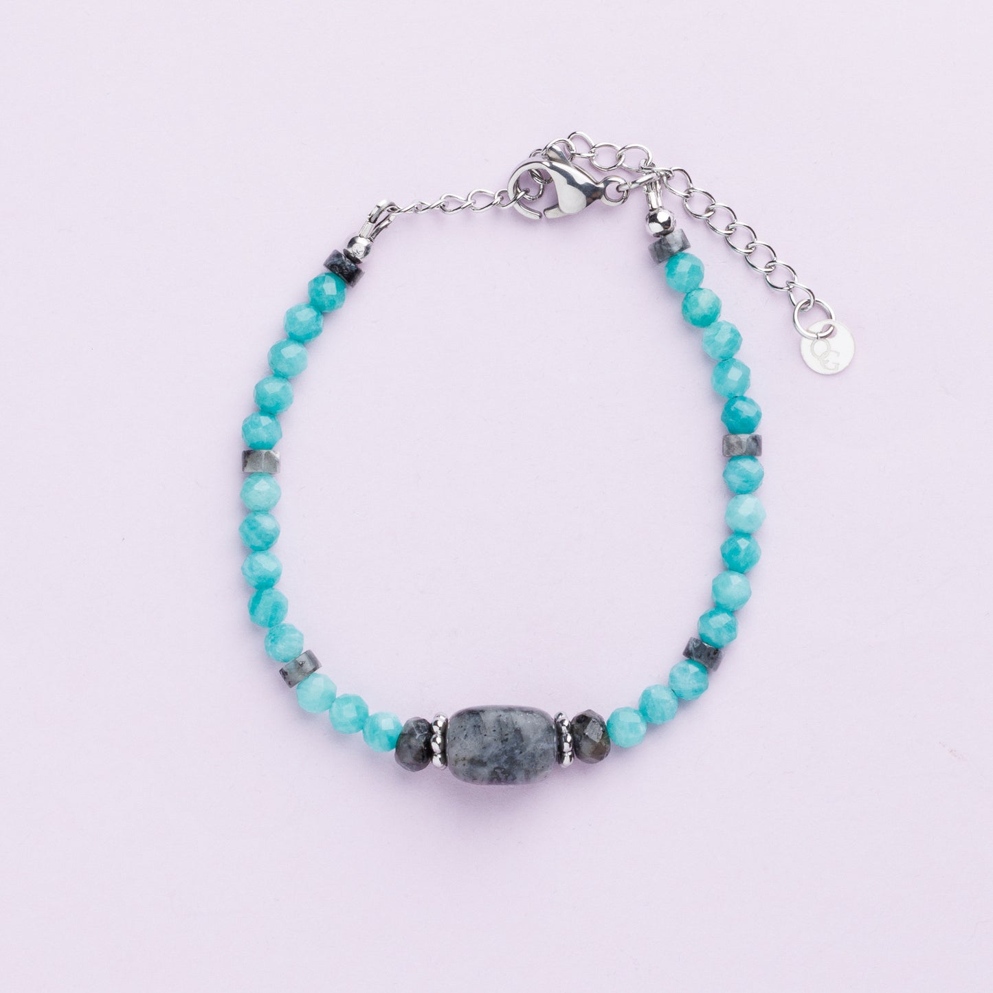 Bracelet acier inoxydable argent - Amazonite et Labradorite - SIA