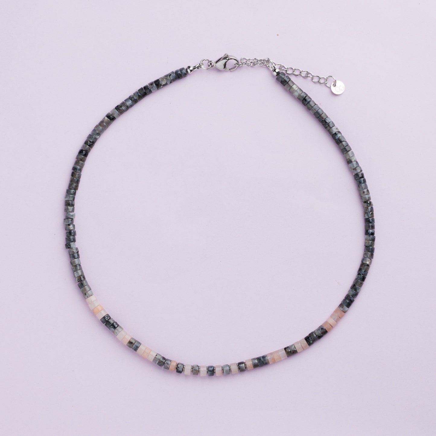 Collier acier inoxydable argent - Labradorite et Aventurine - MYA