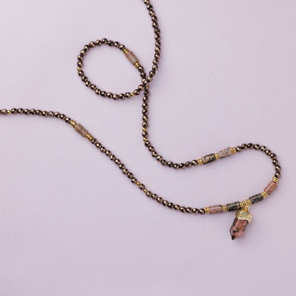 Collier or - Hématite et Rhodonite - DARWIN