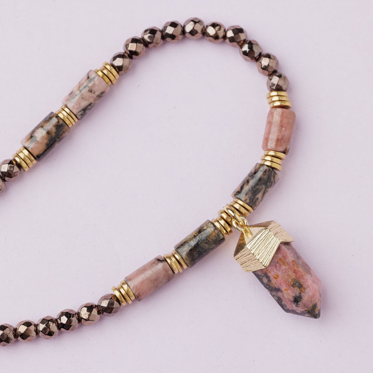 Collier or - Hématite et Rhodonite - DARWIN