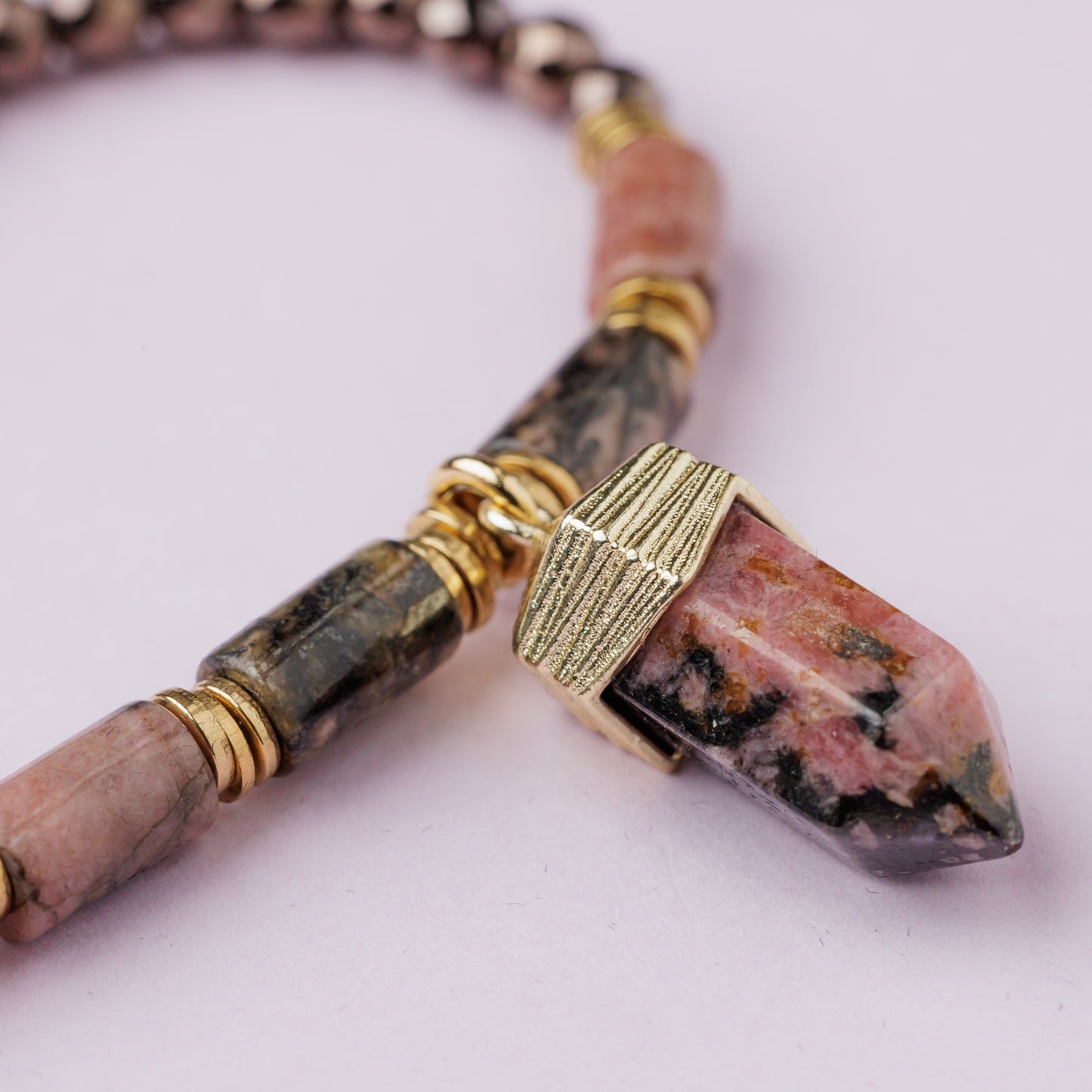 Collier or - Hématite et Rhodonite - DARWIN