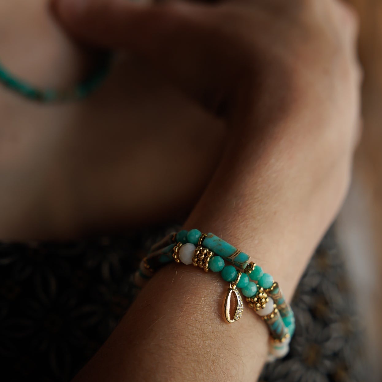 Bracelet or - Jade - Amazonite et jaspe - BOMBAY