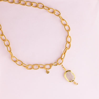 Collier en maille or - Quartz rose - MARLA