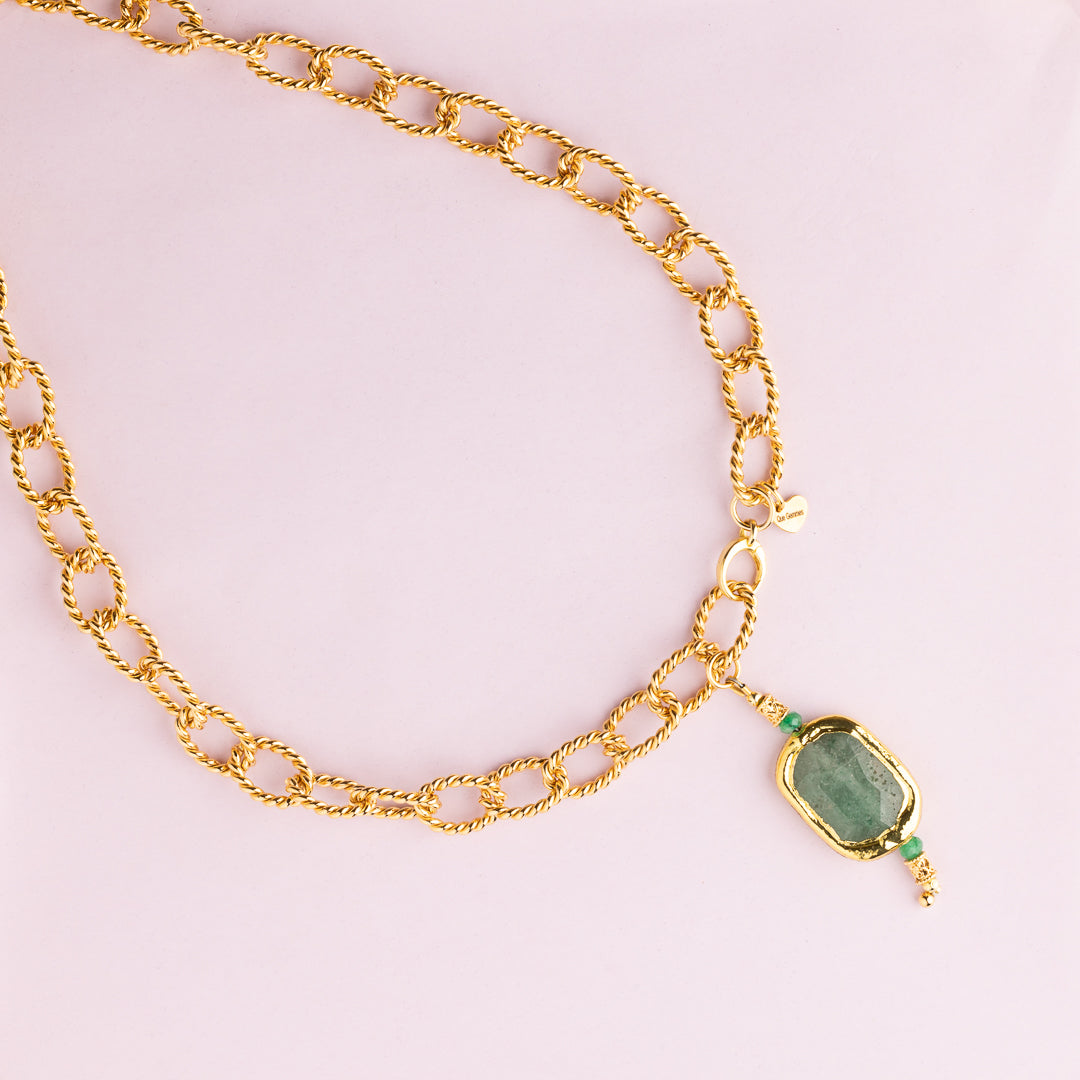 Collier en maille or - Quartz vert - MARLA