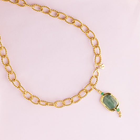 Collier en maille or - Quartz vert - MARLA