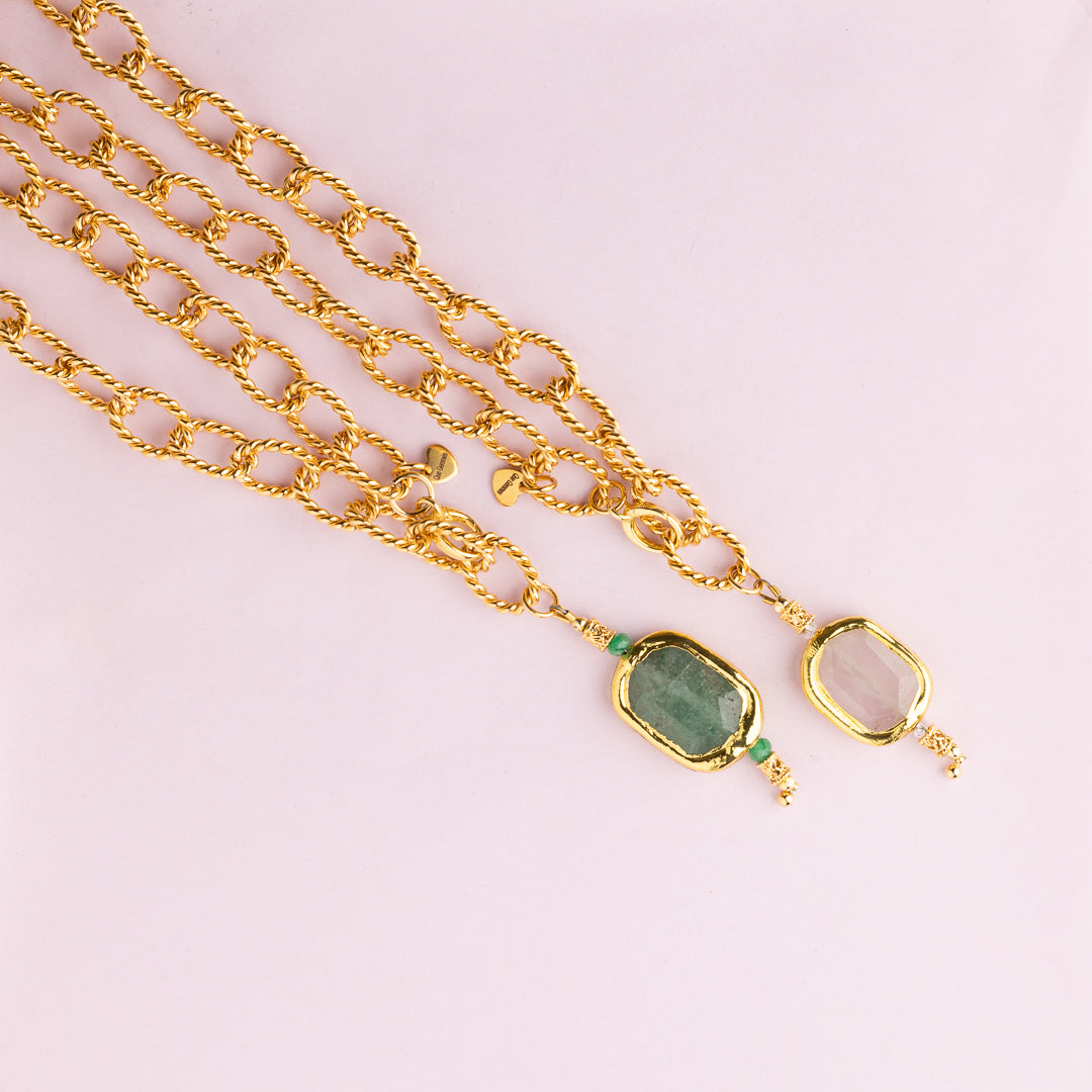 Collier en maille or - Quartz vert - MARLA