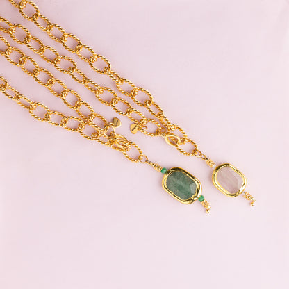 Collier en maille or - Quartz vert - MARLA