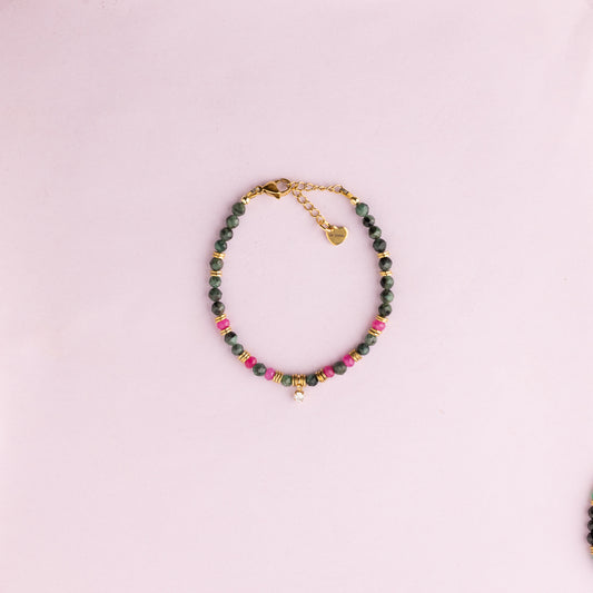 Bracelet or - Emeraude et jade rose - NIRVANA