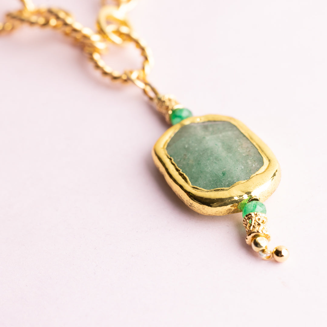 Collier en maille or - Quartz vert - MARLA