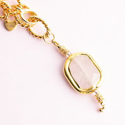 Collier en maille or - Quartz rose - MARLA