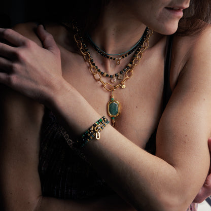 Collier en maille or - Quartz vert - MARLA