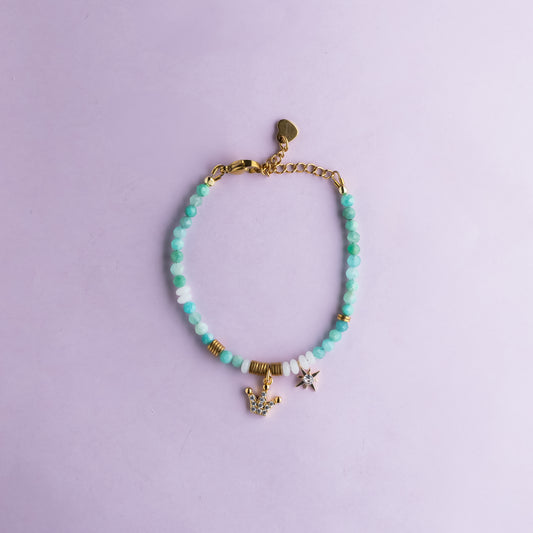 Bracelet or - Amazonite - Jade - CROWN