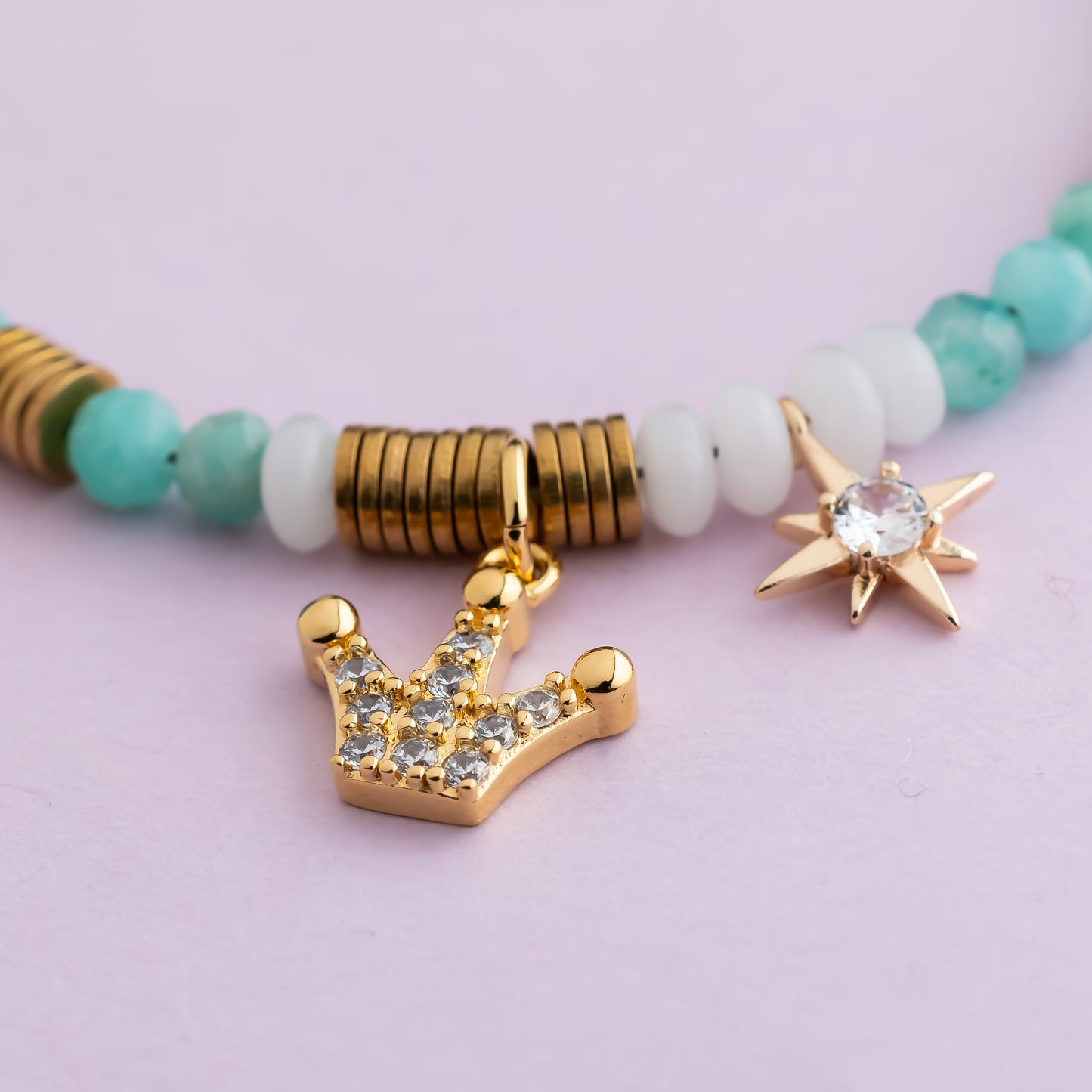 Bracelet or - Amazonite - Jade - CROWN