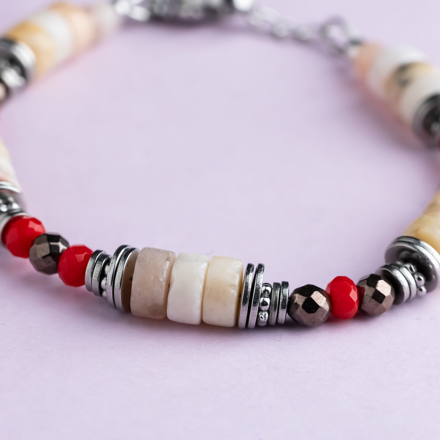 Bracelet argent - Opale - Hématite et jade - RITA