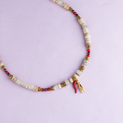 Collier or - Opale - Hématite et jade - RITA