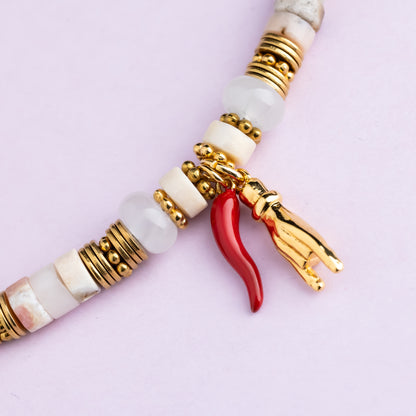 Collier or - Opale - Hématite et jade - RITA