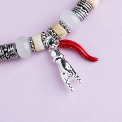Collier argent - Opale - Hématite et jade - RITA