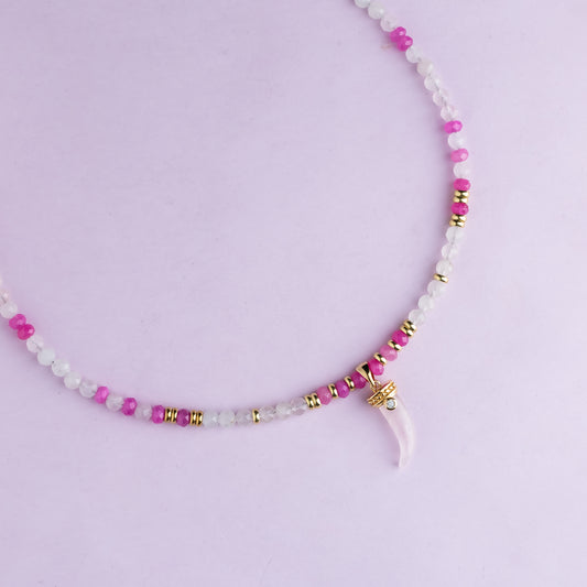 Collier or - Jade et quartz rose - SABA