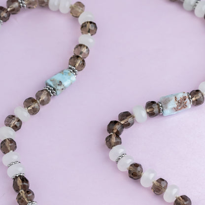 Sautoir argent - Quartz fumé - Larimar et jade - ALEXIS