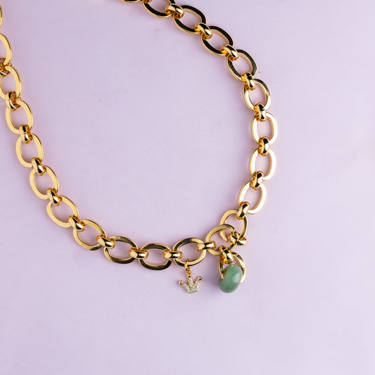 Collier en maille or - Aventurine - XENA