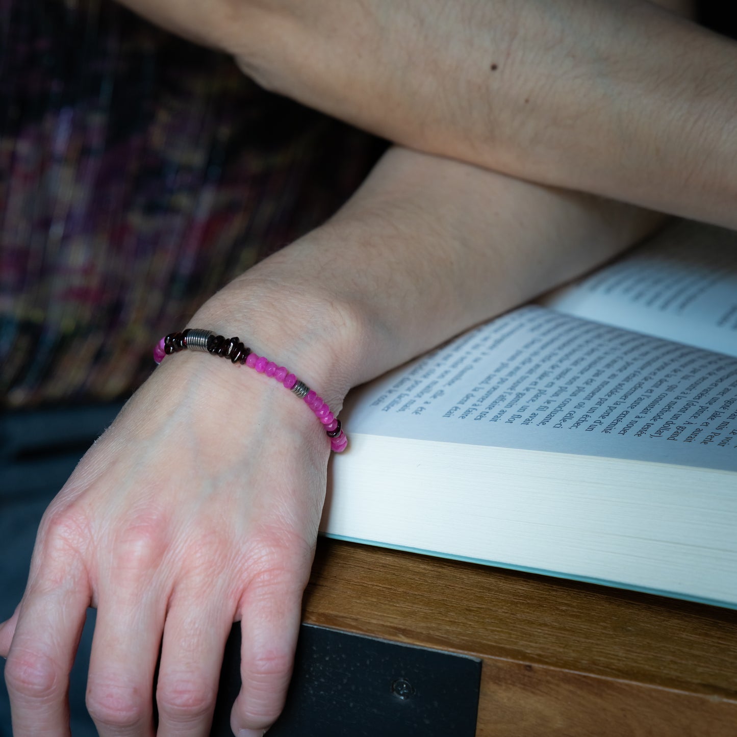 Bracelet argent - Jade et grenat - NOAH